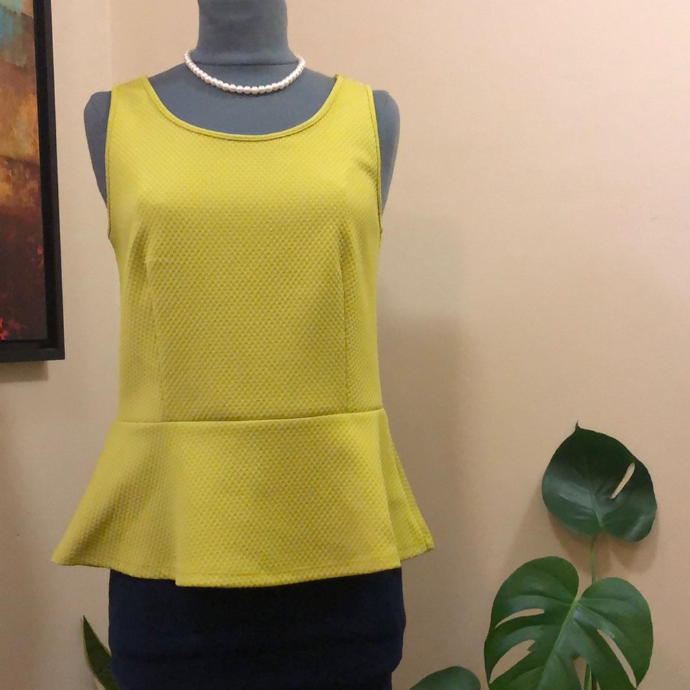 Ann Taylor Chartreuse Peplum Sleeveless Blouse